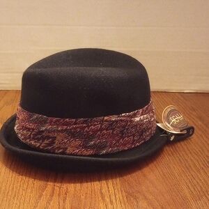 Scala Black Hat with Gold and Purple Accents